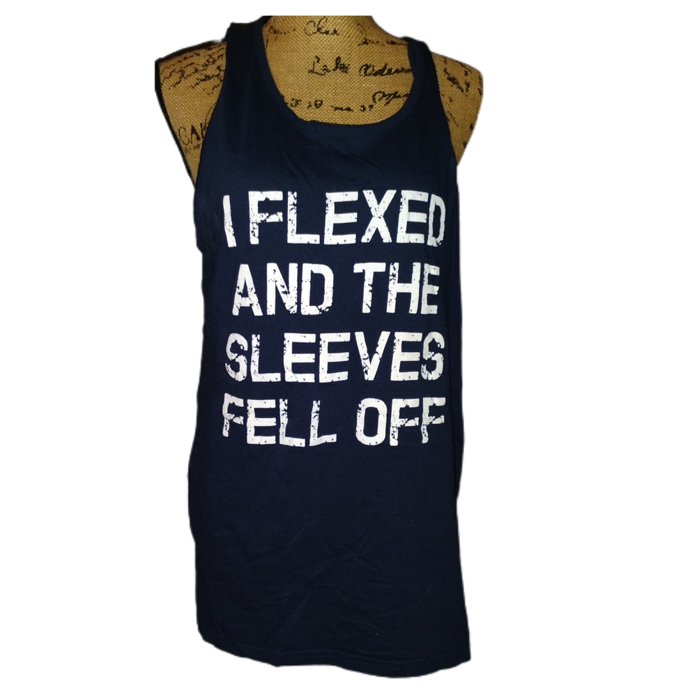 Crazy Dog T-Shirts Navy Tank Top - I Flexed and the Sleeves Fell Off